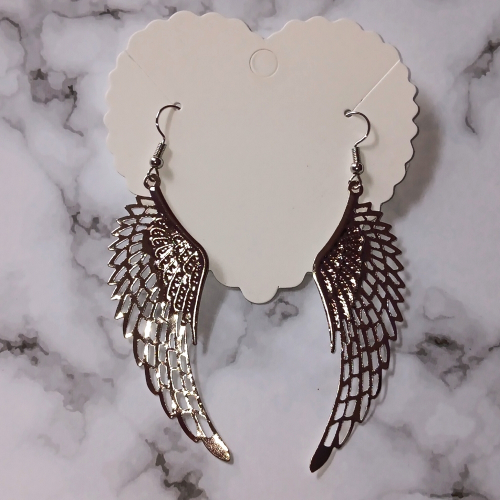 "Angel"  Silver Tone Angel Wings Dangle Drop Earrings New!